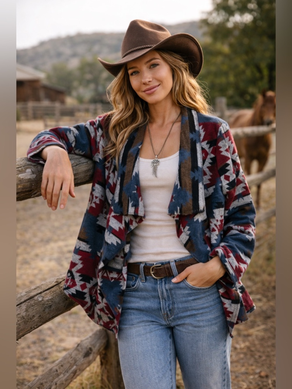 Cripple Creek Western Tribal Jacket Womens Sz S Navajo Aztec Open Cardigan Wrap